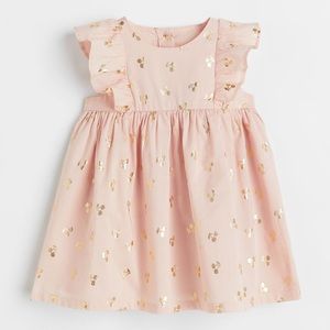 H&M Light Pink Cherry Patterned Flounce-Trimmed Dress